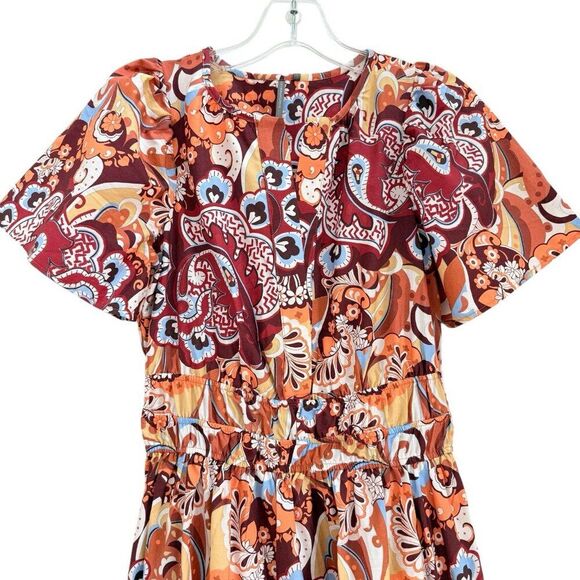 Anthropologie Somerset Maxi Dress Womens XS Bronze Orange Floral Pockets V-Neck - Picture 5 of 15